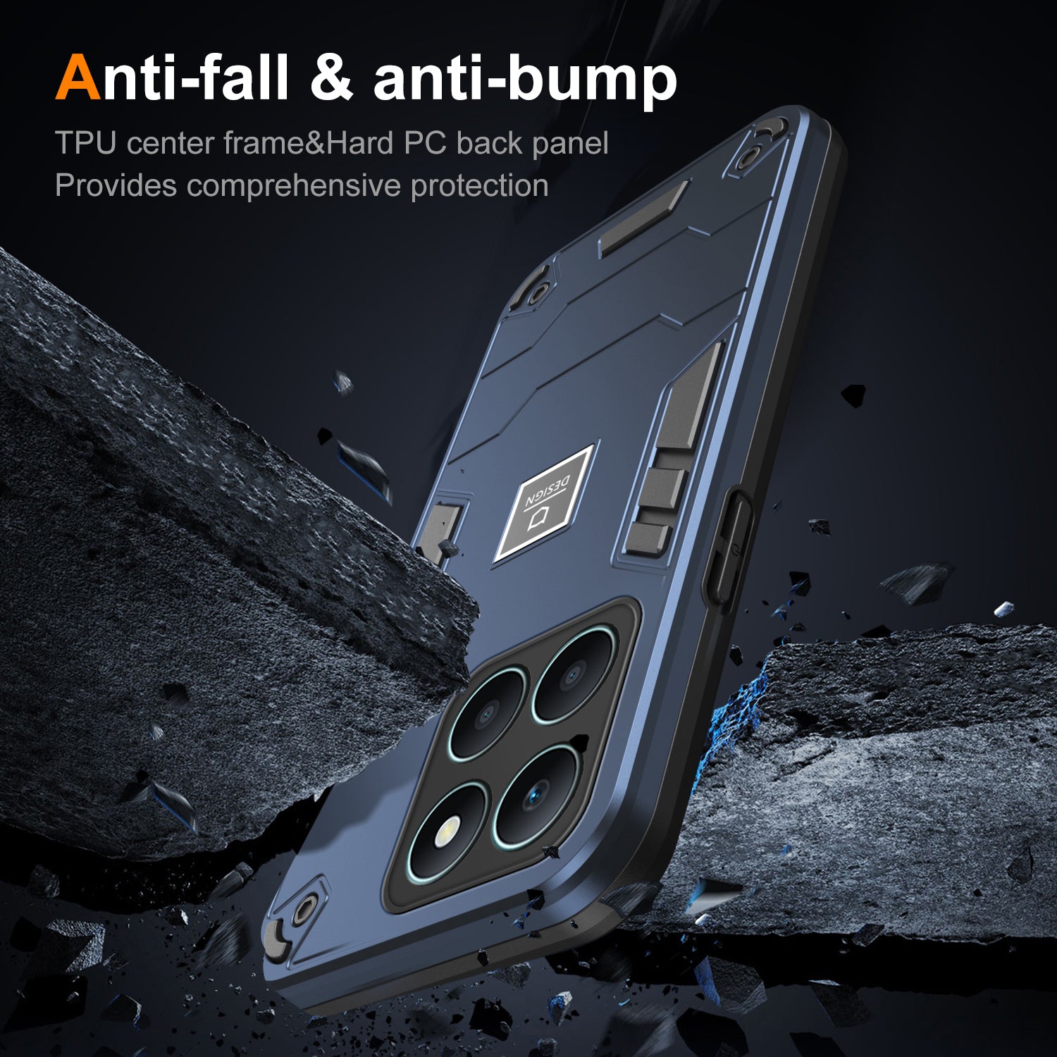 For Honor X6a 4G Case Anti-slip Phone Cover Hard PC Back with Soft TPU Bumper - Navy Blue For Honor X6a 4G Case Anti-slip Phone Cover Hard PC Back with Soft TPU Bumper - Navy Blue
